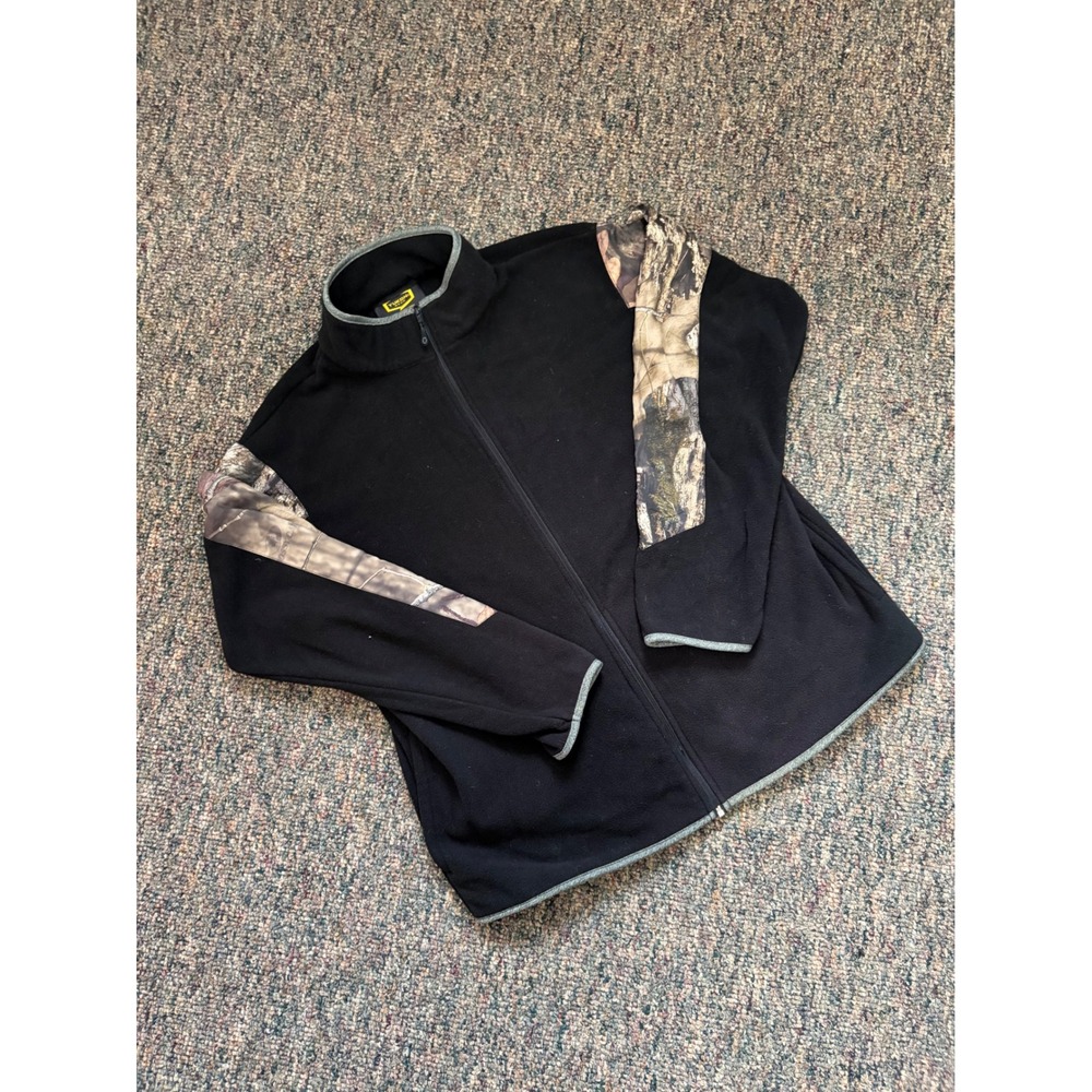 Vintage Y2K Yukon Gear Men's Fleece Jacket Black Camo Sleeve Full Zip Size L‎